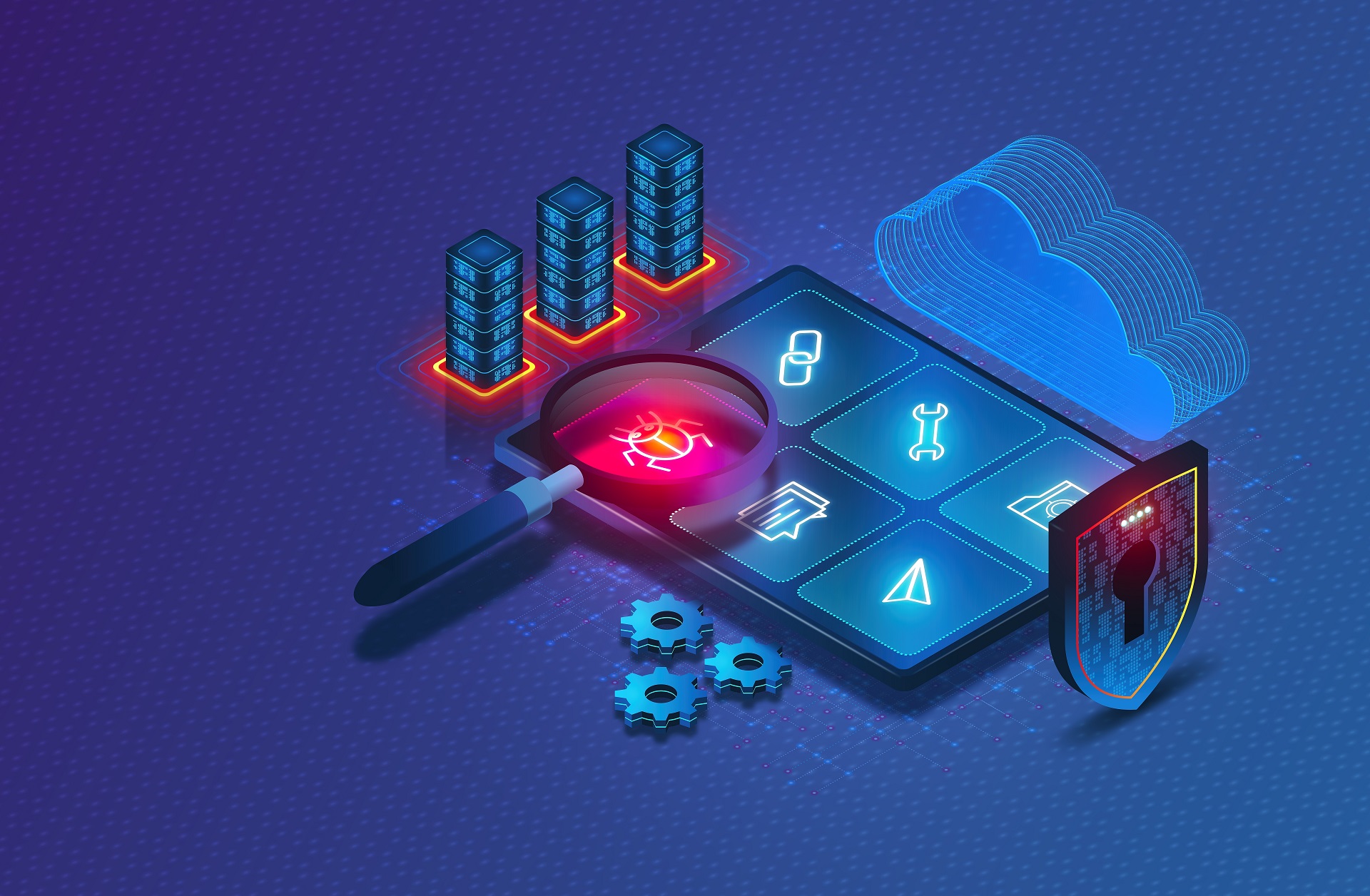 Application,Security,Testing,Concept,With,Digital,Magnifying,Glass,Scanning,Applications